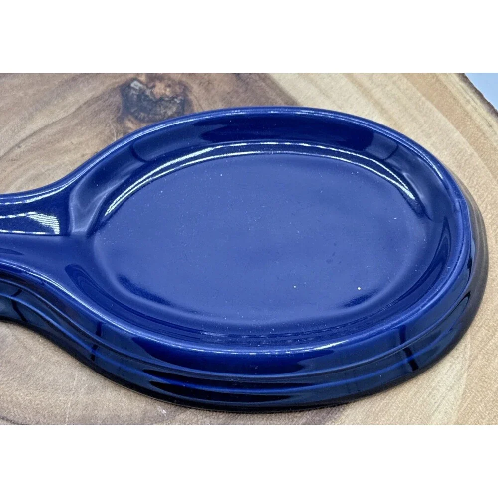 Le Creuset Blue Stoneware Enamel Spoon Rest/Holder, Royal Blue Kitchen Ware 9”